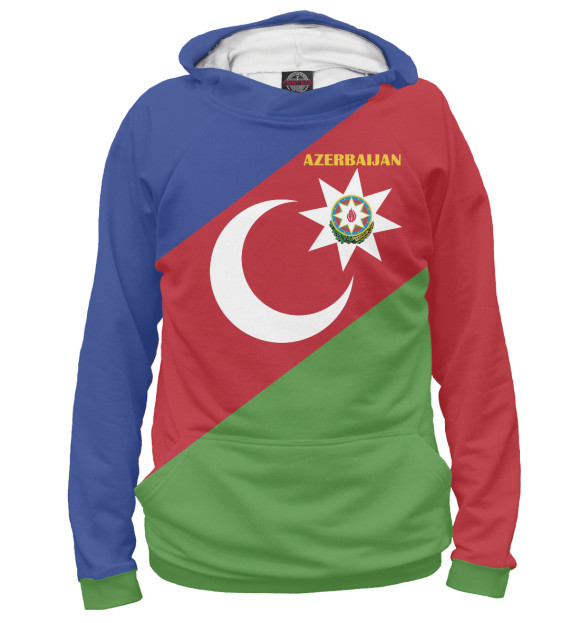 Мужское худи с изображением Azerbaijan - герб и флаг цвета Белый