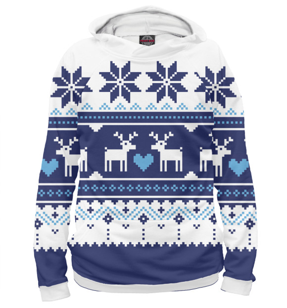 Мужское худи с изображением Скандинавский свитер с оленями цвета Белый