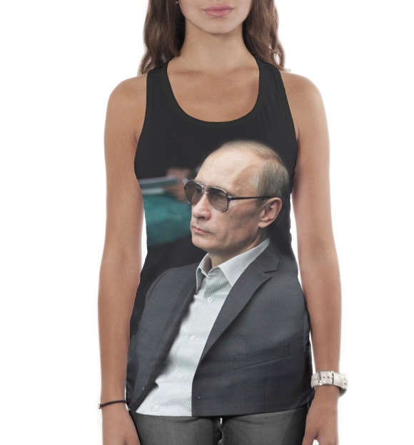 Женская майка-борцовка с изображением Путин цвета Белый