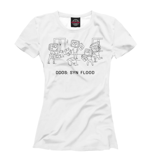 Женская футболка с изображением DDoS: SYN Flood цвета Белый