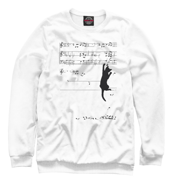 Свитшот для девочек с изображением Music cat цвета Белый