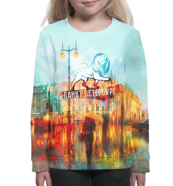 Свитшот для девочек с изображением Санкт-Петербург цвета Белый