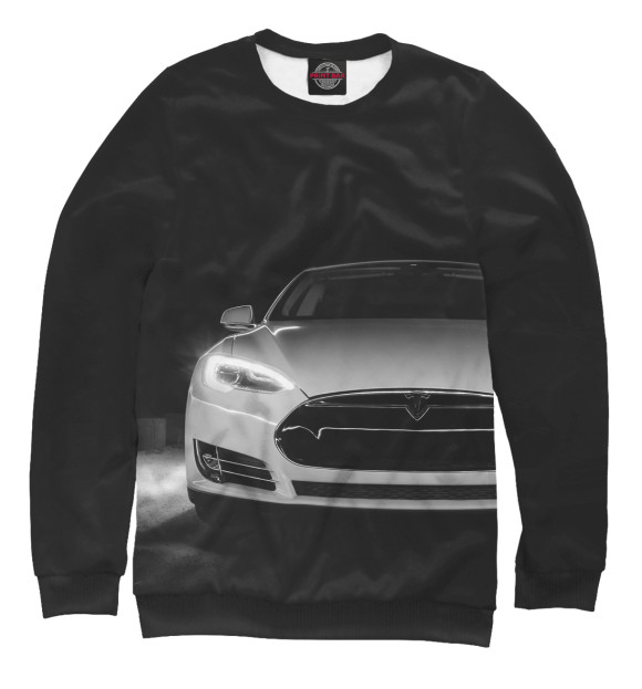 Мужской свитшот с изображением Tesla Model S цвета Белый