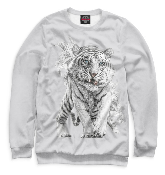 Мужской свитшот с изображением Белый тигр цвета Белый