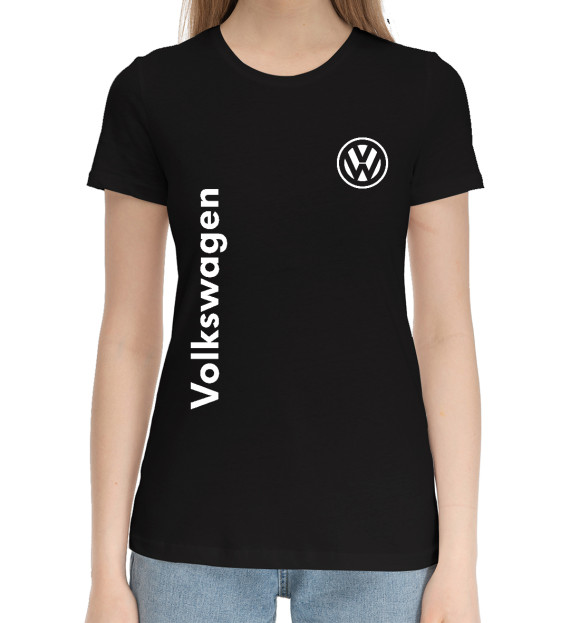 Женская хлопковая футболка с изображением Volkswagen цвета Черный