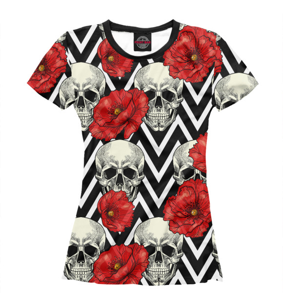 Женская футболка с изображением Черепа и розы цвета Белый