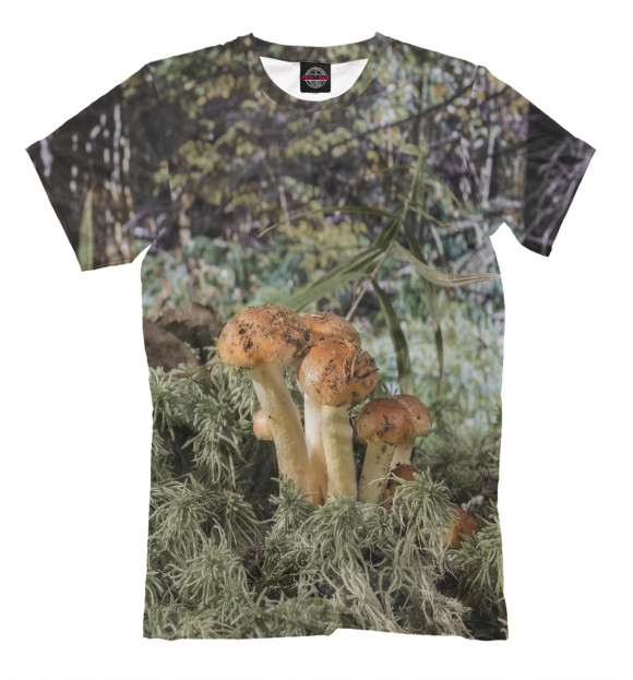 Мужская футболка с изображением Семейка опят на опушке леса цвета Серый