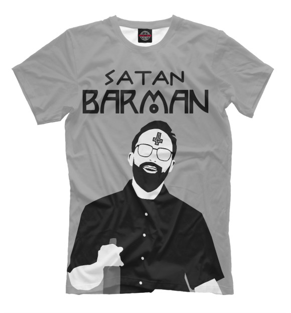 Мужская футболка с изображением Satan Barman цвета Серый