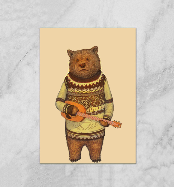 Плакат с изображением Музыкальный медведь цвета Белый