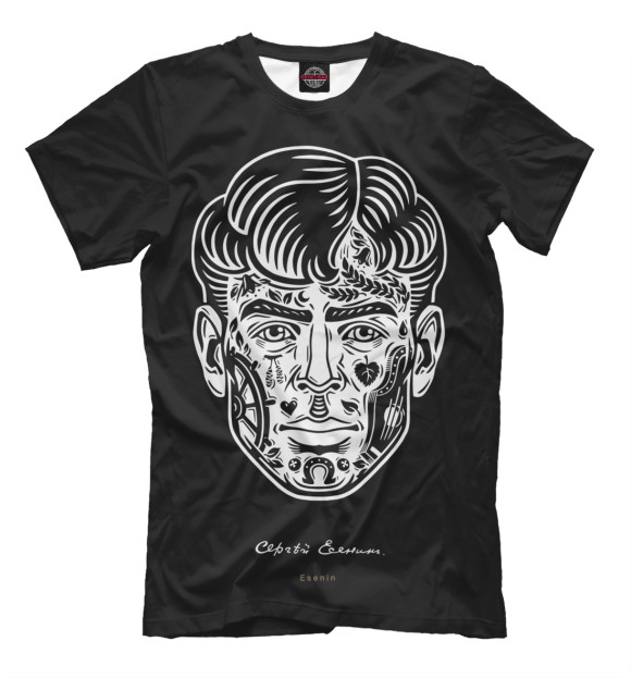 Мужская футболка с изображением Сергей Есенин цвета Черный