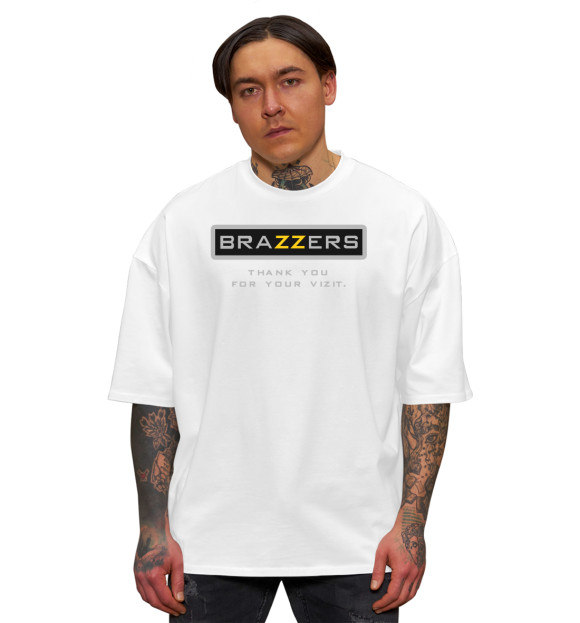 Мужская футболка оверсайз с изображением Brazzers цвета Белый