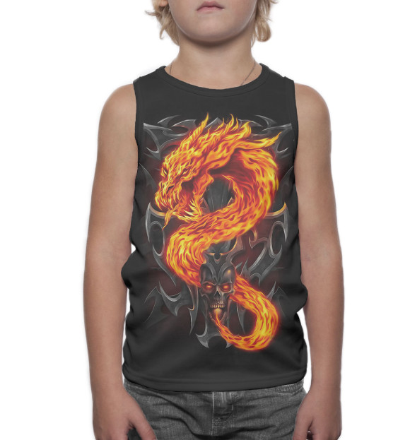 Майка для мальчика с изображением Огненный дракон цвета Белый