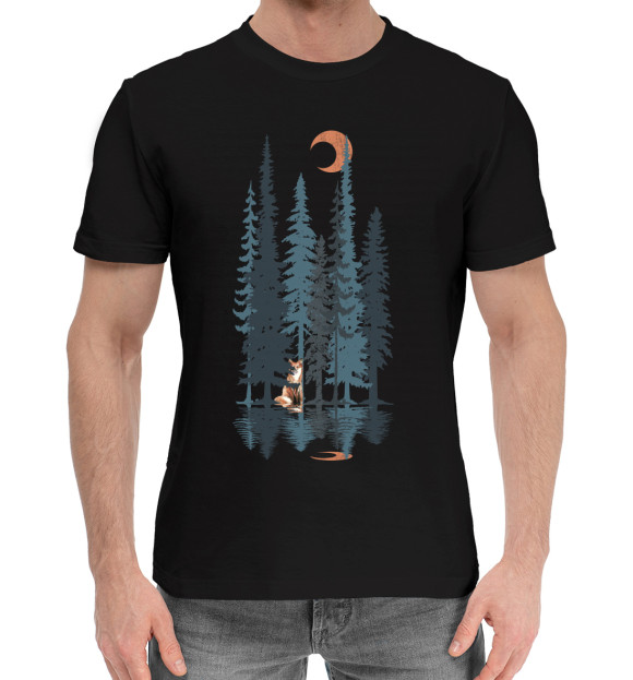Мужская хлопковая футболка с изображением Fox from the Forest цвета Черный