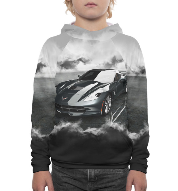 Худи для мальчика с изображением Chevrolet Corvette цвета Белый