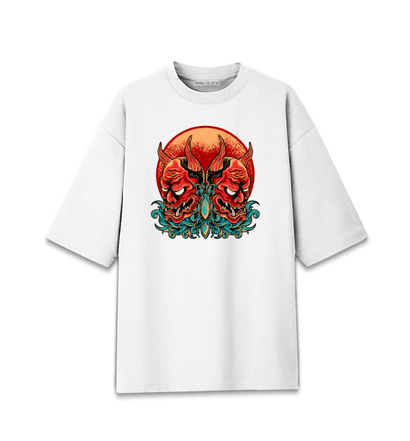 Женская футболка оверсайз с изображением Японские демоны цвета Белый