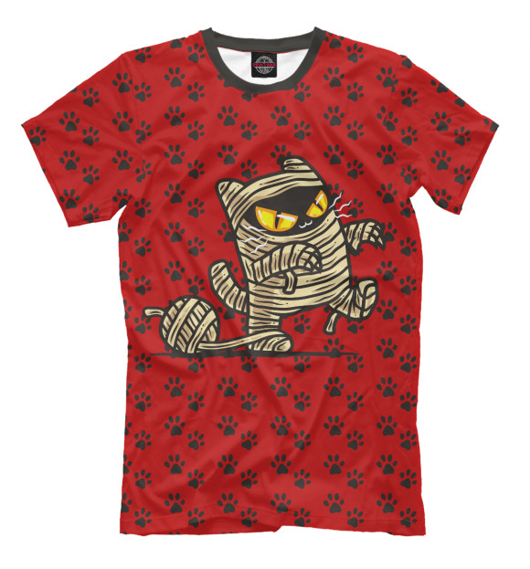 Мужская футболка с изображением Кот мумия цвета Темно-бордовый