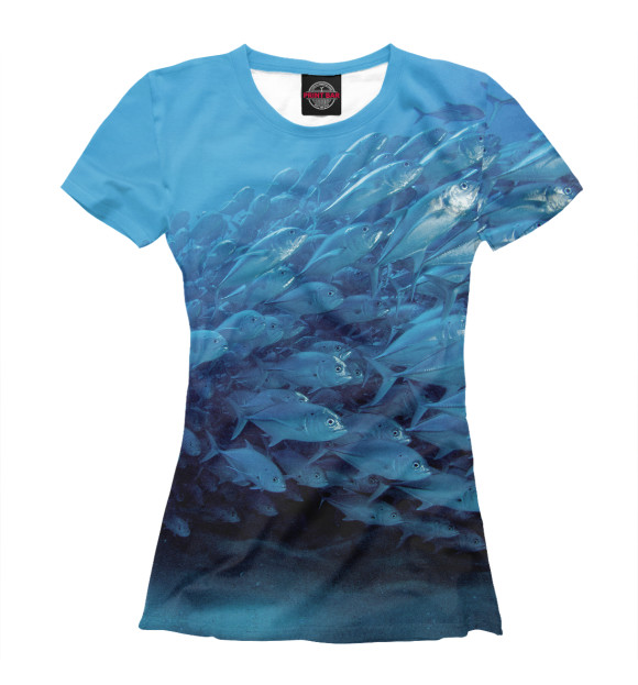 Женская футболка с изображением Косяк рыбы цвета Белый