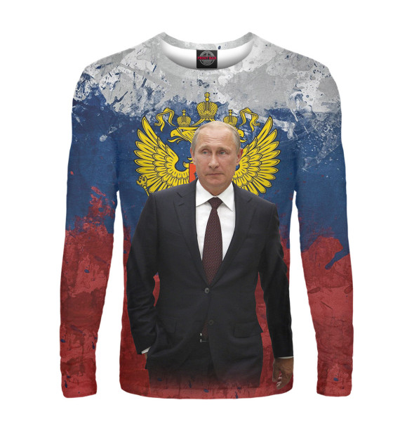 Мужской лонгслив с изображением Путин цвета Белый