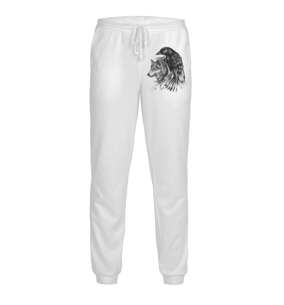 Мужские спортивные штаны с изображением Волк и ворон цвета Белый