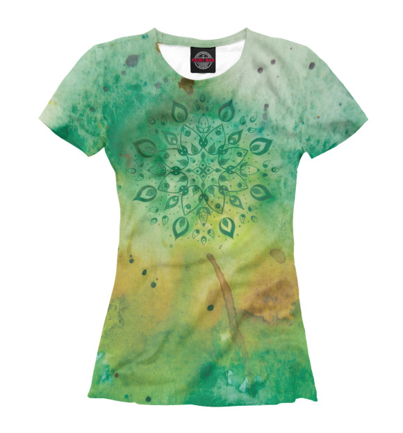 Женская футболка с изображением Зелёная мандала природы и исцеления цвета Белый