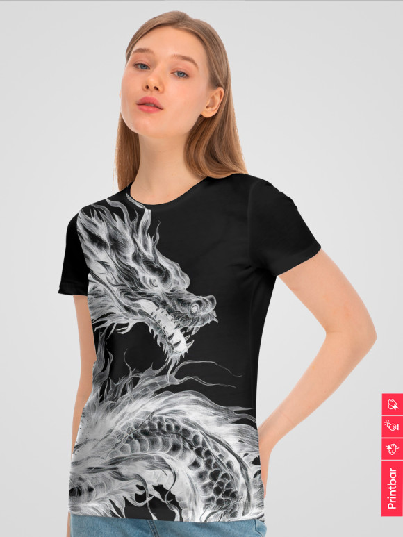 Женская футболка с изображением Негативный дракон цвета Белый