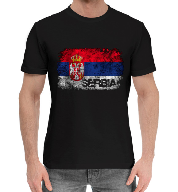 Мужская хлопковая футболка с изображением Serbia цвета Черный