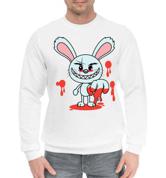 Мужской хлопковый свитшот с изображением Кролик маньяк цвета Белый