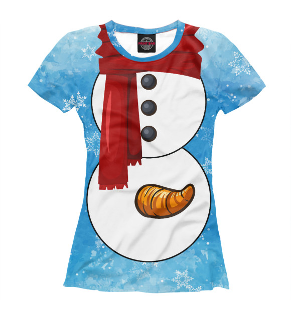 Женская футболка с изображением Снеговик с морковкой цвета Белый