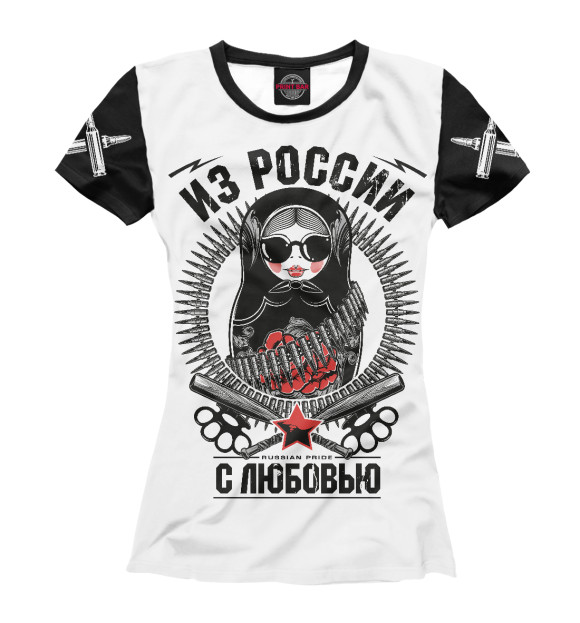 Женская футболка с изображением Боевая русская матрёшка цвета Белый