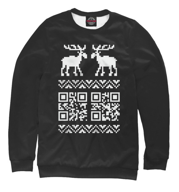 Мужской свитшот с изображением QR-Deer цвета Белый
