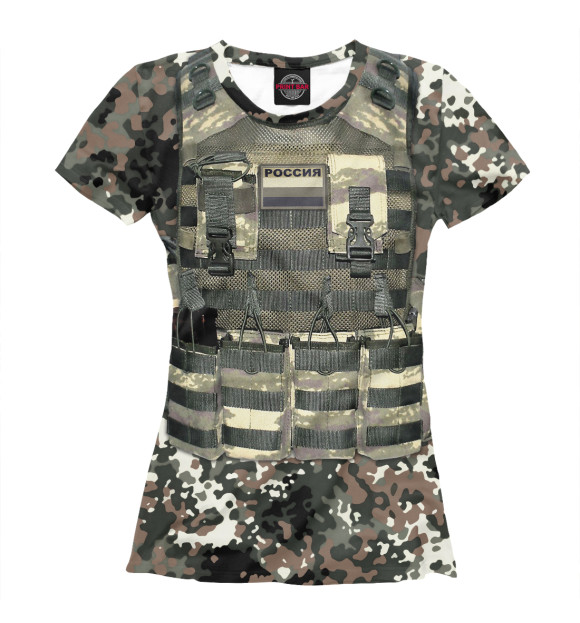 Женская футболка с изображением Бронежилет - армия России цвета Белый