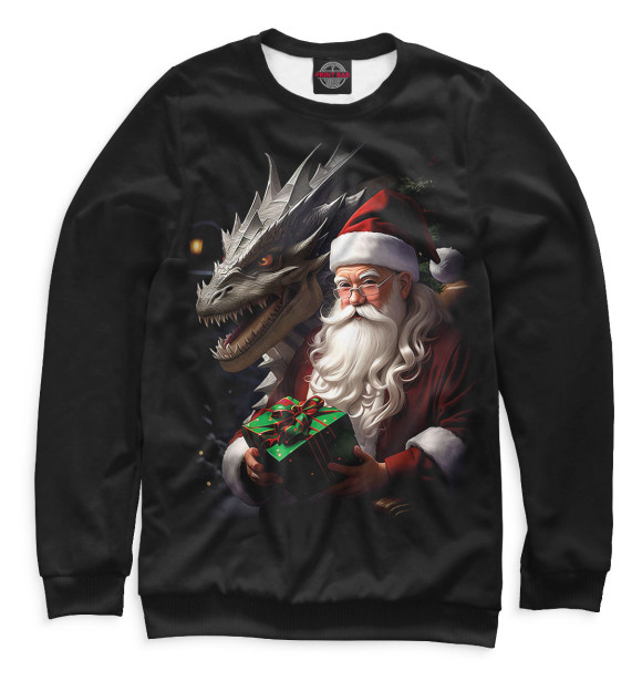 Мужской свитшот с изображением Санта с драконом цвета Белый