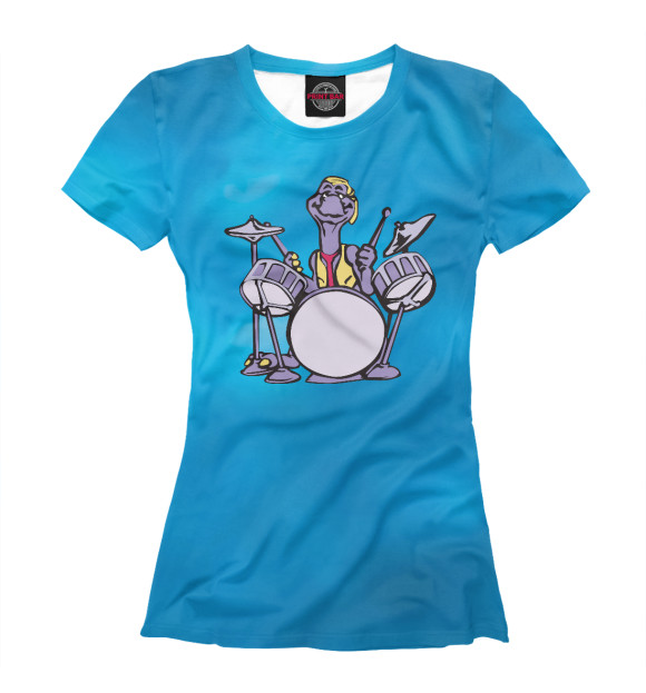 Женская футболка с изображением Dinosaur on the Drums цвета Белый