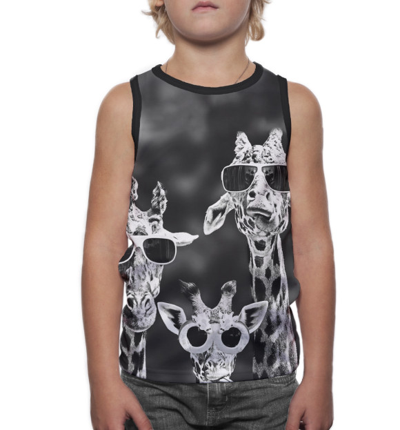 Майка для мальчика с изображением Жирафы в очках цвета Белый