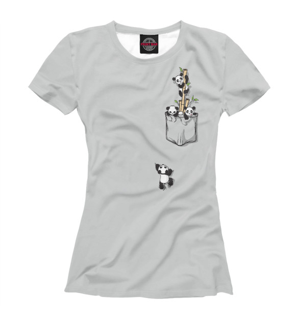 Женская футболка с изображением Кармашек с пандами цвета Белый