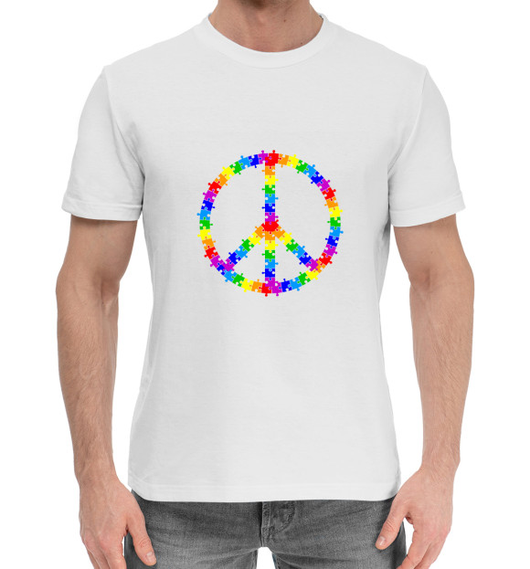 Мужская хлопковая футболка с изображением Peace цвета Белый
