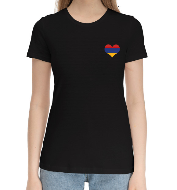 Женская хлопковая футболка с изображением Армения цвета Черный