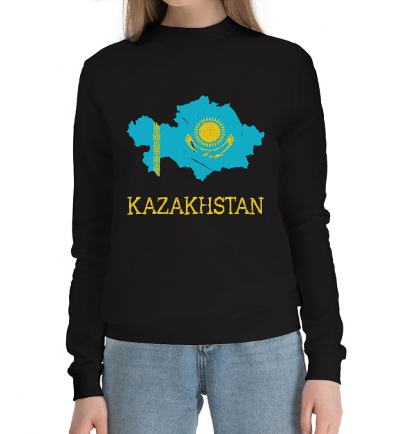 Женский хлопковый свитшот с изображением Kazakhstan цвета Черный