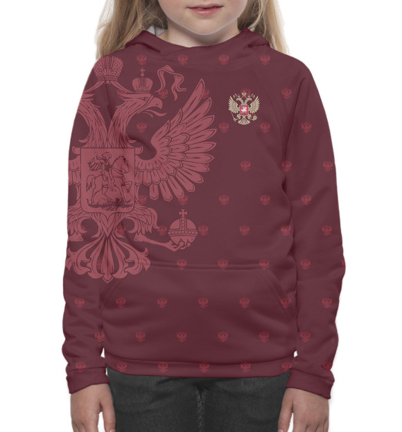Худи для девочки с изображением Герб России цвета Белый