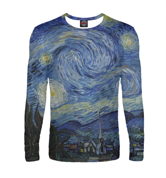 Мужской лонгслив с изображением Звездная ночь - Ван Гог Винсент цвета Белый