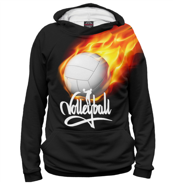 Мужское худи с изображением Волейбольный мяч в огне цвета Белый
