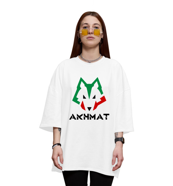 Женская футболка оверсайз с изображением Ахмат фан клаб цвета Белый