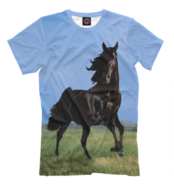 Мужская футболка с изображением Конь цвета Молочно-белый