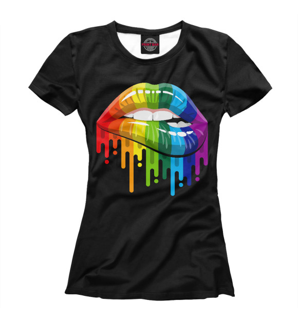 Женская футболка с изображением Rainbow Lips цвета Белый