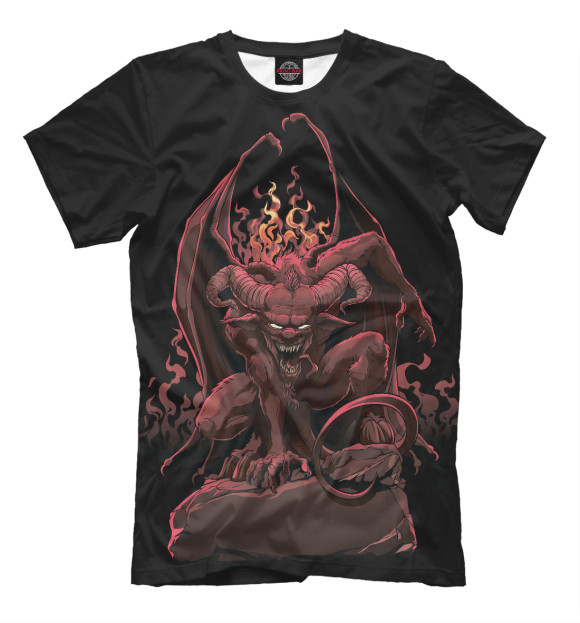 Мужская футболка с изображением Демон в огне цвета Черный