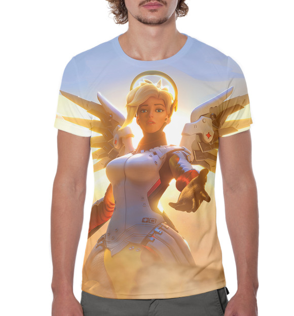 Мужская футболка с изображением Ангел цвета Белый