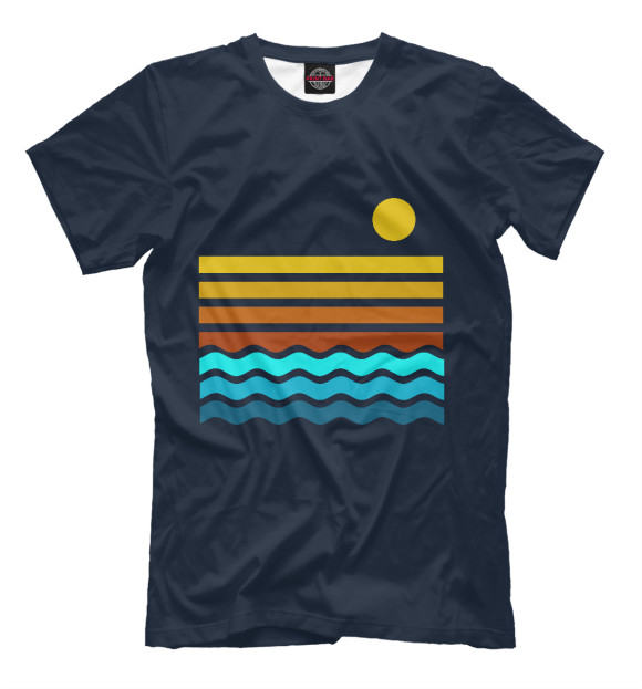 Мужская футболка с изображением Закат на море цвета Черный