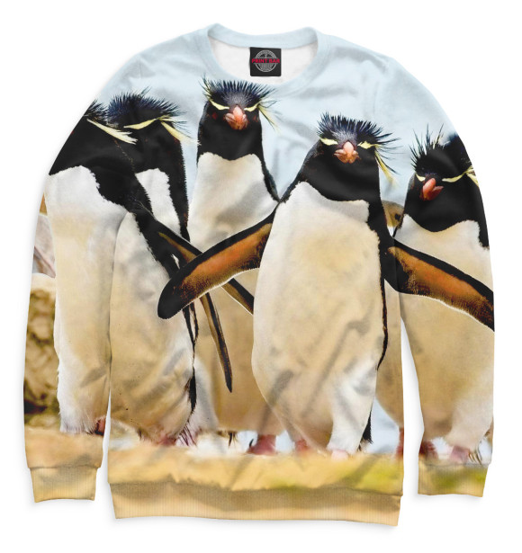 Мужской свитшот с изображением Хохлатые пингвины цвета Белый