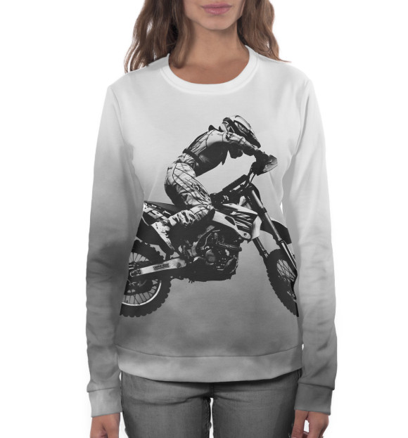 Женский свитшот с изображением Мотоциклист цвета Белый
