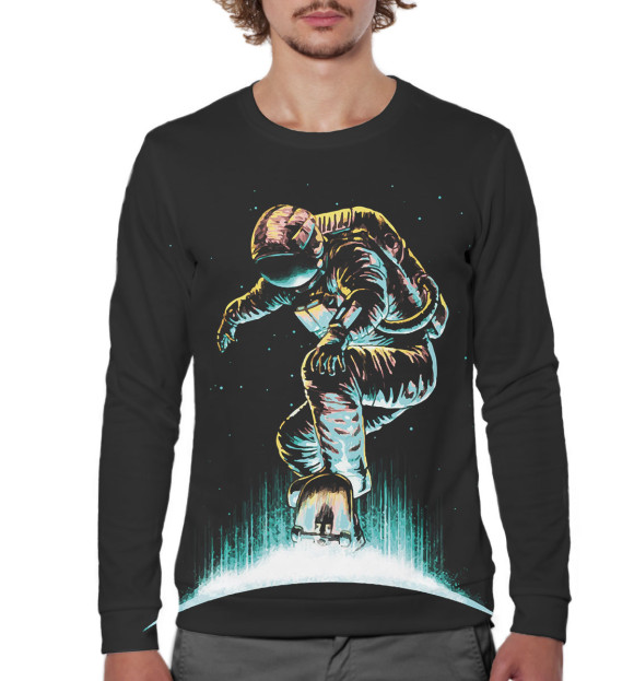 Мужской свитшот с изображением Космонавт-скейтер цвета Белый